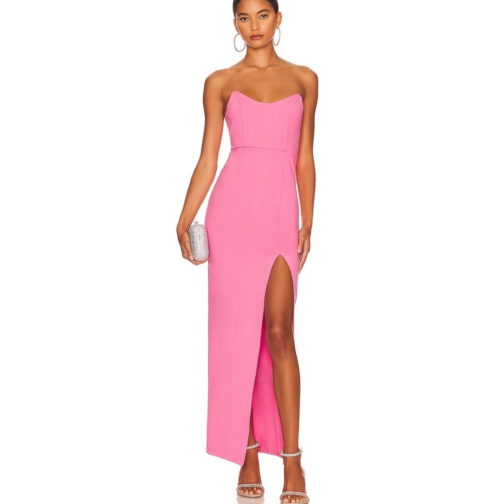Superdown Strapless Pink Evening Gown with Thigh Slit size Small
